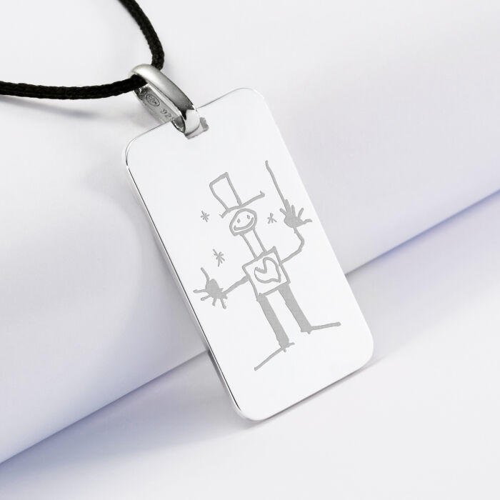 Personalised gents engraved silver medallion pendant 20x32mm sketch