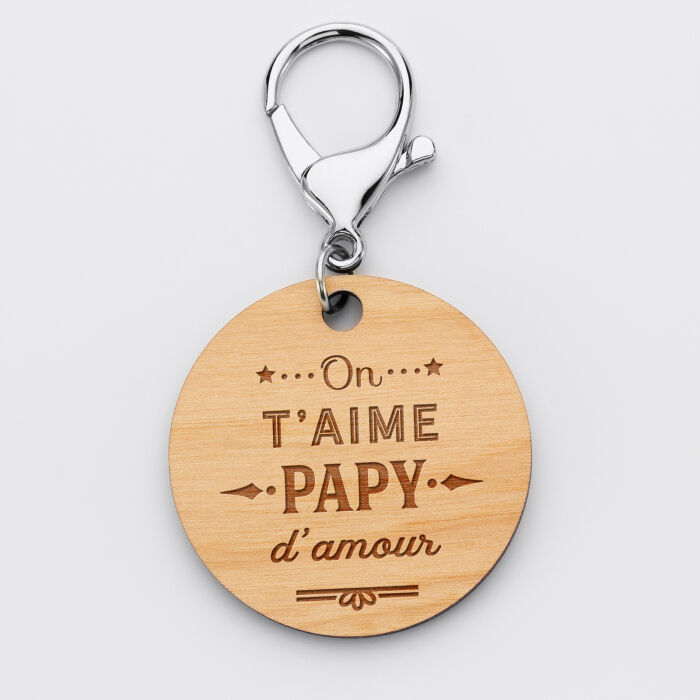 Porte-clés gravé bois médaille ronde 50 mm - Edition spéciale "On t'aime Papy d'amour" 1