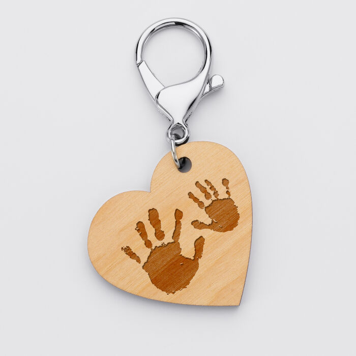 Porte clé personnalisé gravé bois médaille coeur 50x45 mm empreintes