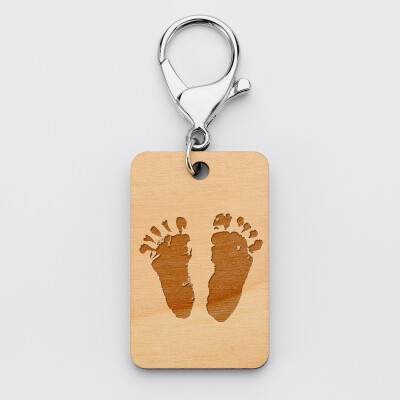Porte clé personnalisé gravé bois médaille rectangle 55x35 mm empreintes