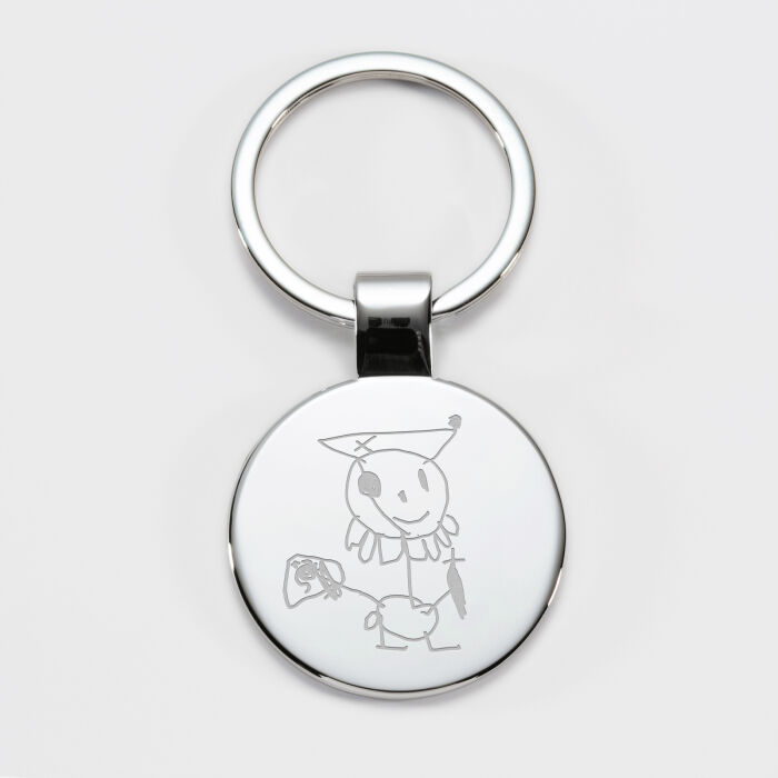 Porte clé personnalisé gravé acier rond 37 mm - dessin