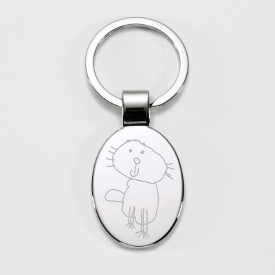 Porte clé personnalisé gravé acier ovale 30x41 mm - dessin