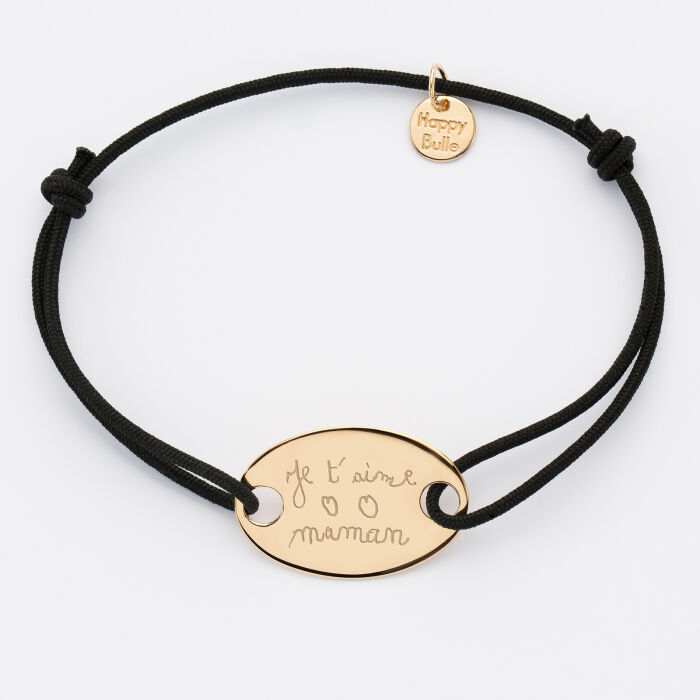 Bracelet personnalisé médaille gravée plaqué or ovale 2 trous 25x16 mm - écrits