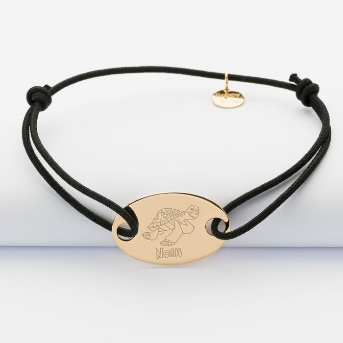 Bracelet personnalisé médaille gravée plaqué or ovale 2 trous 25x16 mm - dessin