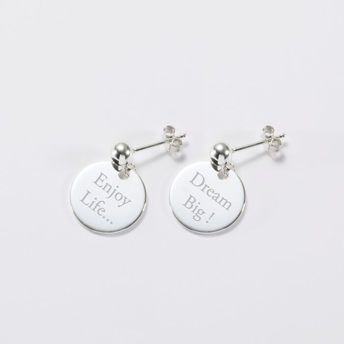 Boucles d'oreilles personnalisées gravées argent 15 mm - texte