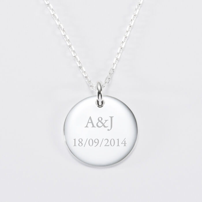 Pendentif homme personnalisé médaille bombée gravée argent 20 mm - date