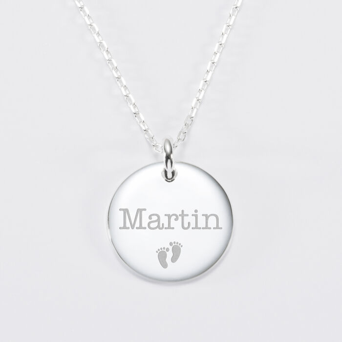 Pendentif homme personnalisé médaille bombée gravée argent 20 mm - prénom