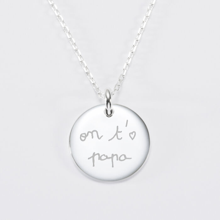 Pendentif homme personnalisé médaille bombée gravée argent 20 mm - écrits