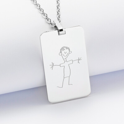 Personalised gents engraved steel medallion pendant 20x32mm sketch Personalised gents engraved steel medallion pendant 20x32mm sketch