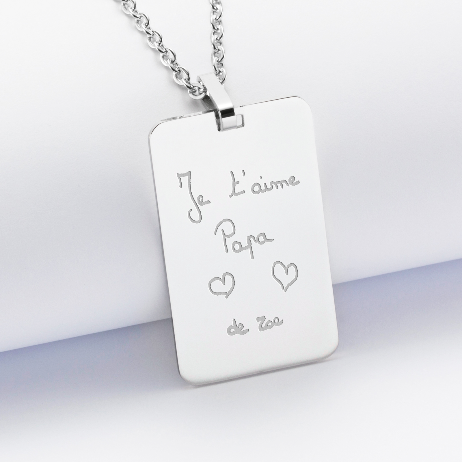 Pendentif homme personnalisé médaille gravée acier rectangulaire