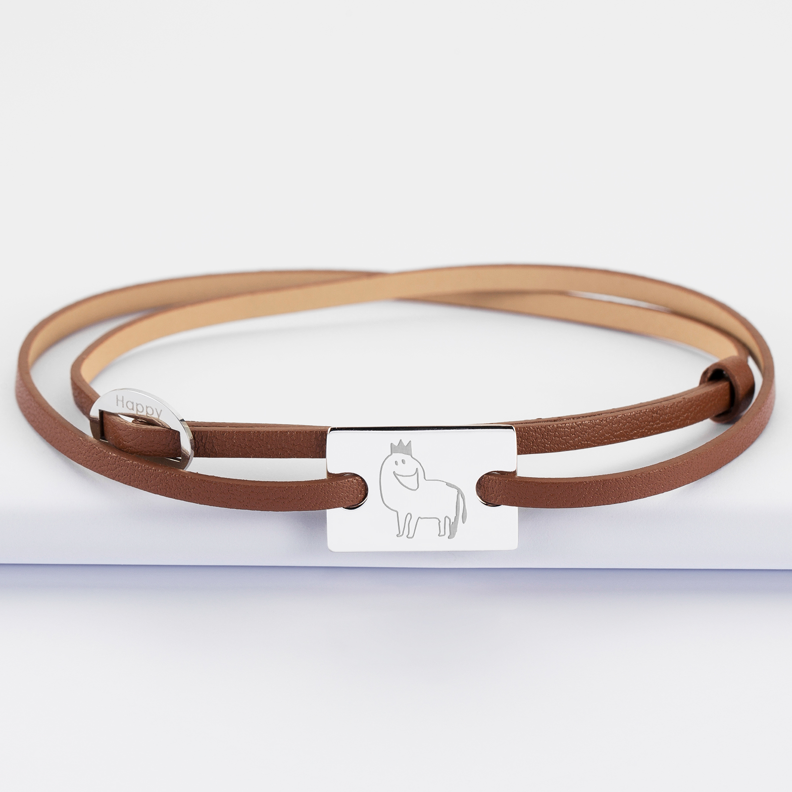 Bracelet cuir homme personnalisé médaille gravée argent rectangle