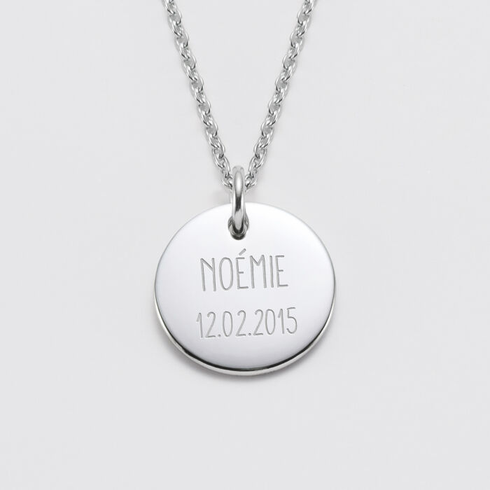 Pendentif personnalisé médaille gravée acier 20 mm - prénom 1