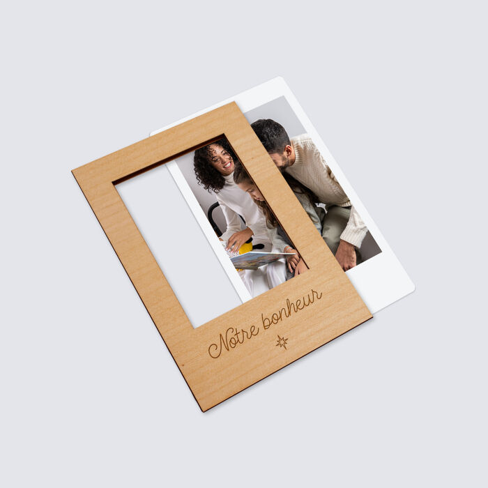 Cadre polaroïd personnalisé gravé bois aimanté petit format 68x97 mm - photo