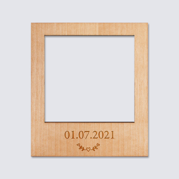Cadre polaroïd personnalisé gravé bois aimanté grand format 92x108 mm - date