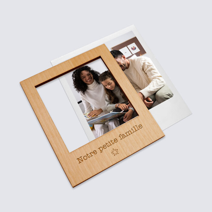 Cadre polaroïd personnalisé gravé bois aimanté grand format 92x108 mm - texte