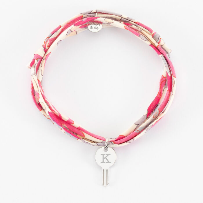 Bracelet 3 tours Liberty personnalisé médaille gravée argent clés 19x10mm - lettre K