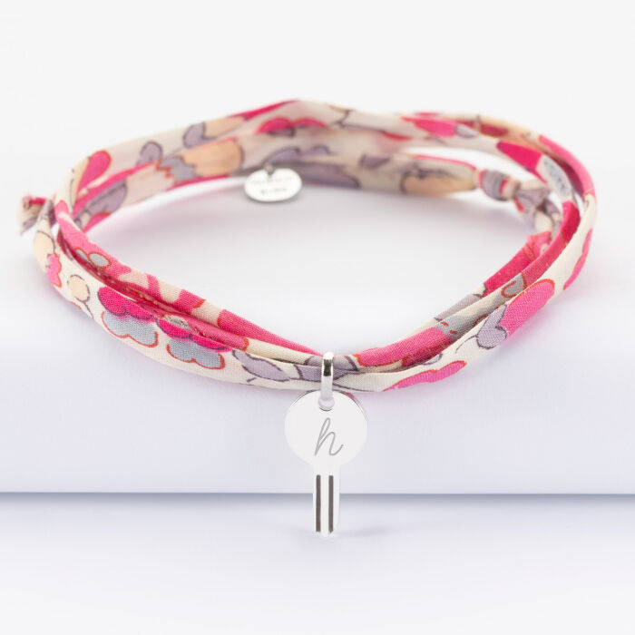 Bracelet 3 tours Liberty personnalisé médaille gravée argent clés 19x10mm - initiale h