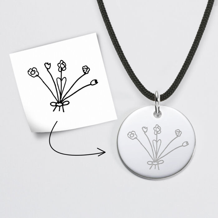 Personalised pendant engraved silver 19mm - Our small imperfections