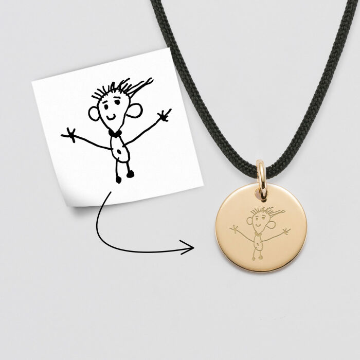 Pendentif personnalisé médaille gravée plaqué or 15 mm  - Nos petits imparfaits