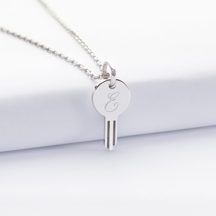 Personalized pendant medal engraved silver key