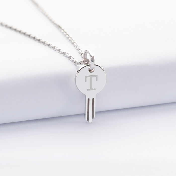 Pendentif personnalisé médaille gravée argent clés 19x10mm - initiale T