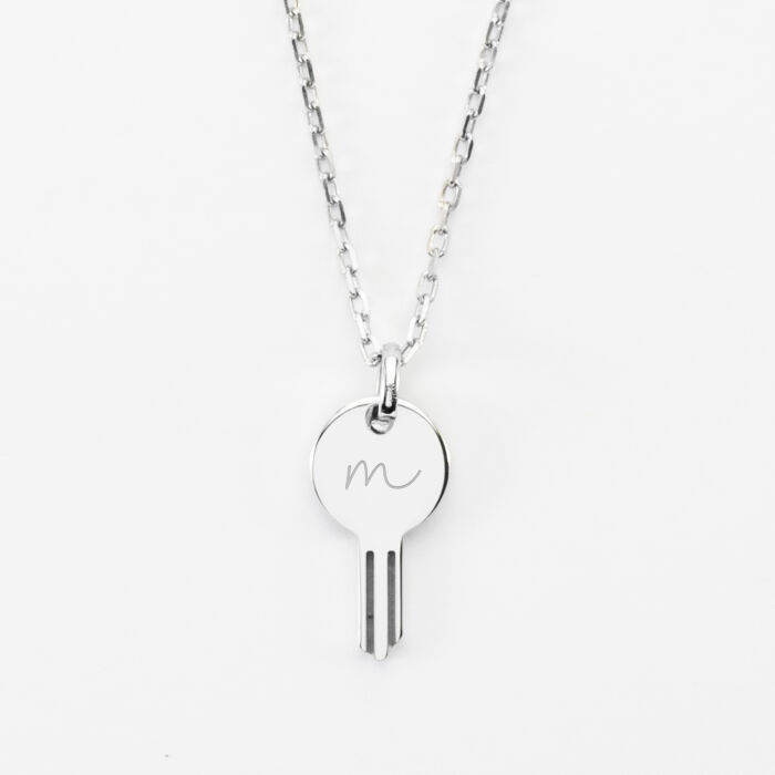 Pendentif personnalisé médaille gravée argent clés 19x10mm - m minuscule