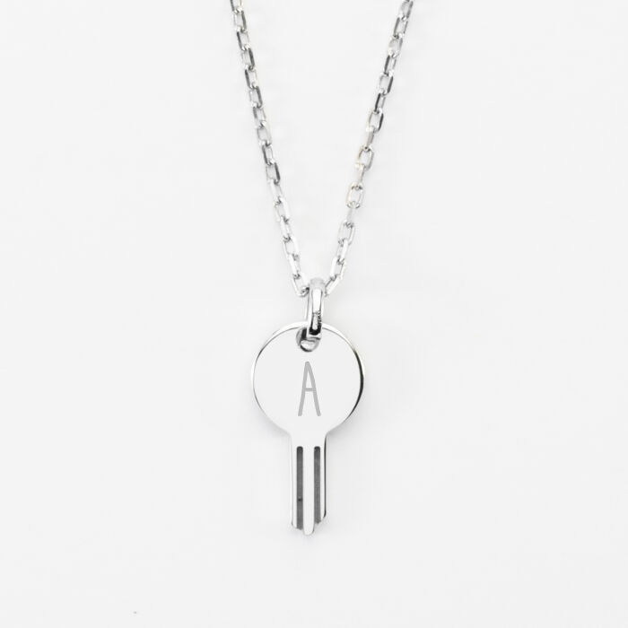 Pendentif personnalisé médaille gravée argent clés 19x10mm - initiales A