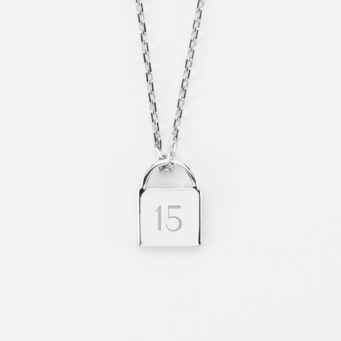 Pendentif personnalisé médaille gravée argent cadenas 15x11mm - numéro