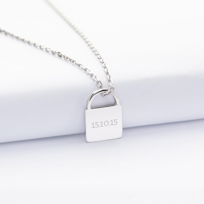 Personalized pendant medal engraved silver padlock 15x11mm