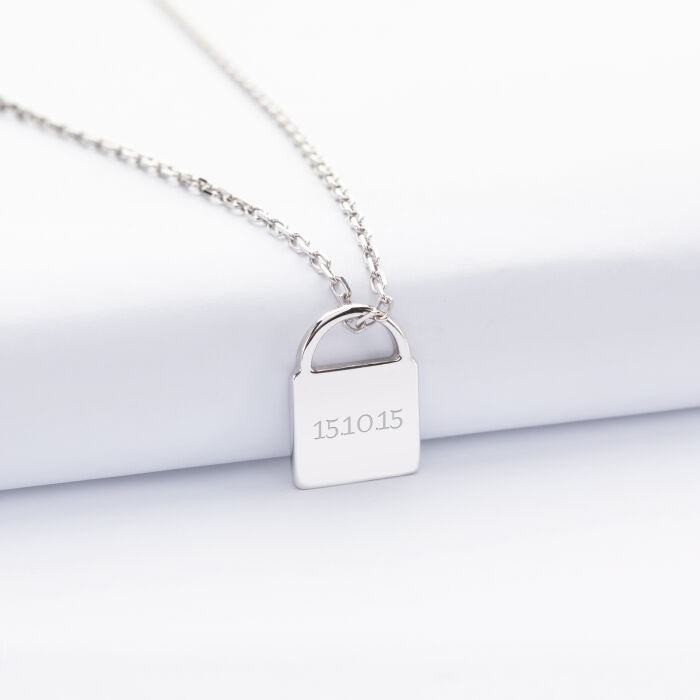 Personalized pendant medal engraved silver padlock 15x11mm