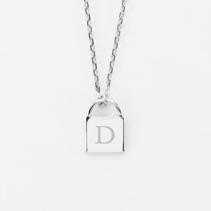 Pendentif personnalisé médaille gravée argent cadenas 15x11mm - lettre D