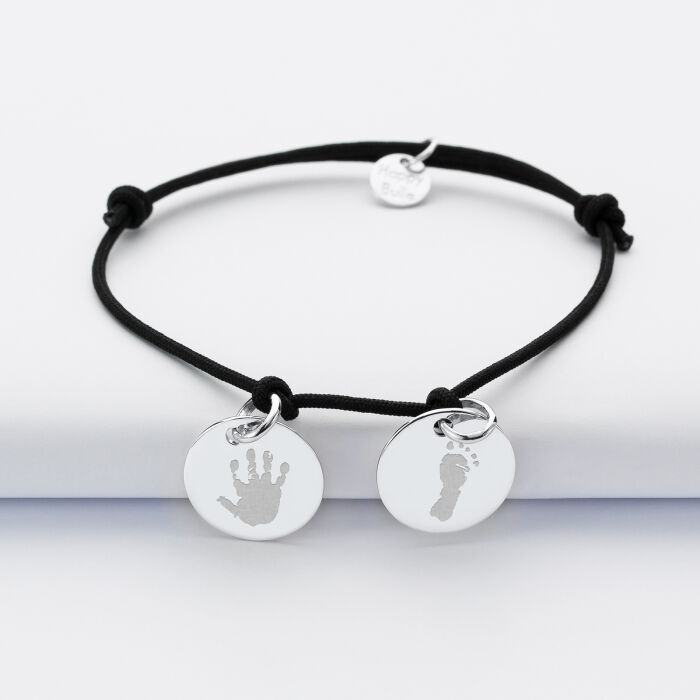 Bracelet personnalisé 2 médailles gravées argent dormeuse 15mm empreintes
