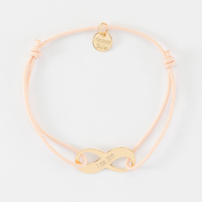 Bracelet infini personnalisé médaille gravée plaqué or 23x10mm - date