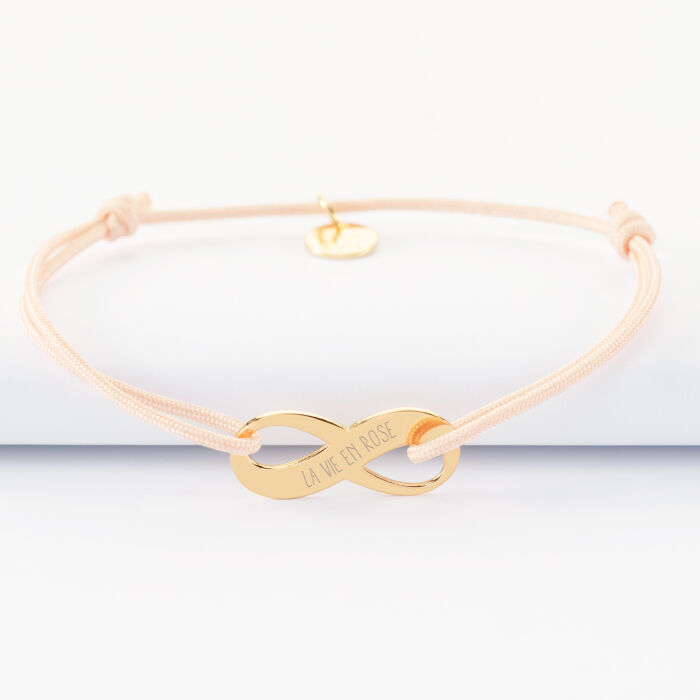 Bracelet infini personnalisé médaille gravée plaqué or 23x10mm - la vie en rose