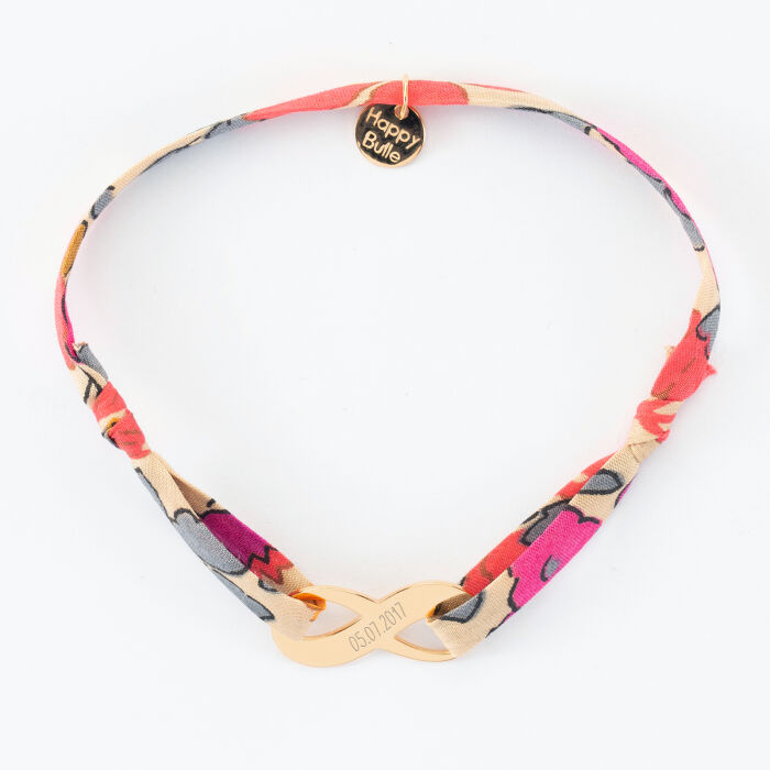 Bracelet infini Liberty médaille gravée plaqué or 23x10mm - date 2