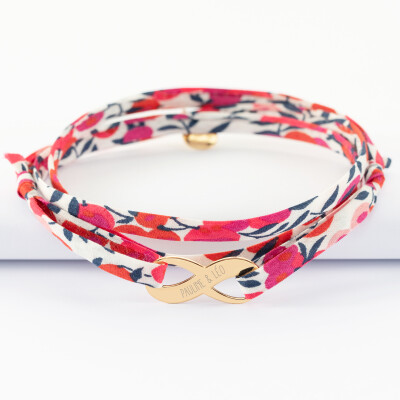 Bracelet infini 3 tours Liberty personnalisé médaille gravée plaqué or 23x10mm - prénoms 2