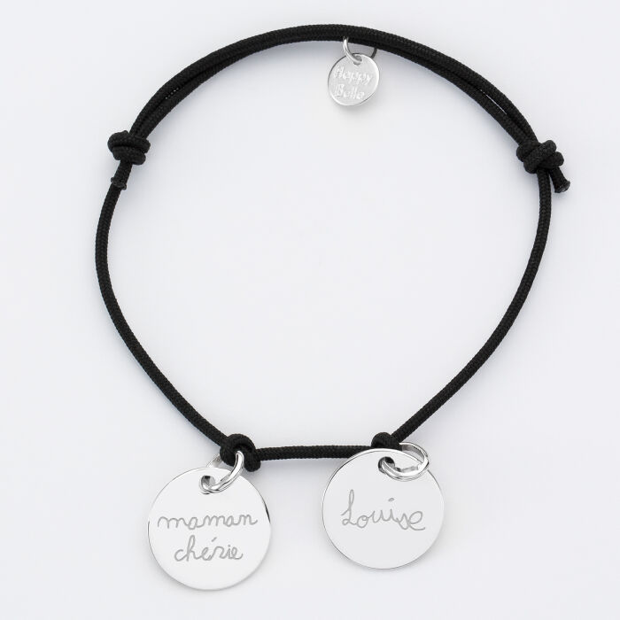 Bracelet personnalisé 2 médailles gravées argent dormeuse 15mm écrits