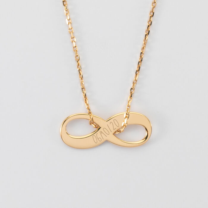 Pendentif personnalisé médaille gravée plaqué or infini 25x10mm - date
