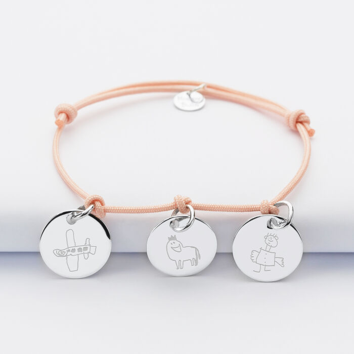 Personalised bracelet with 3 engraved silver medallions 15mm sketches
