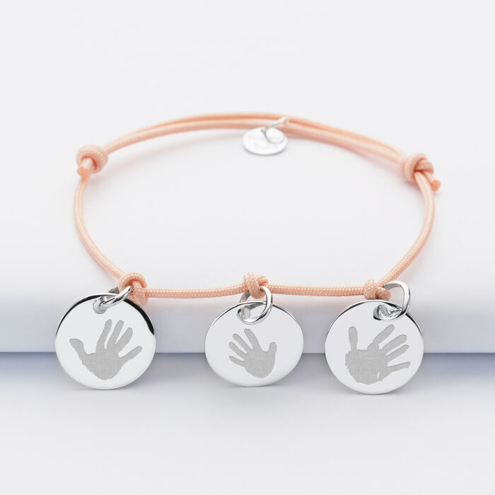 Bracelet personnalisé 3 médailles gravées argent 15 mm empreintes
