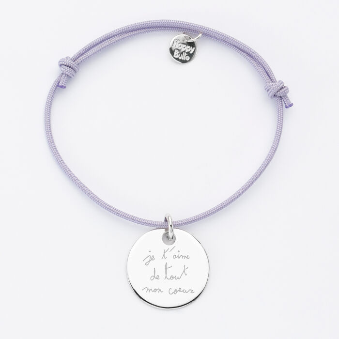 Personalised engraved silver medallion sleeper bracelet 19mm writing