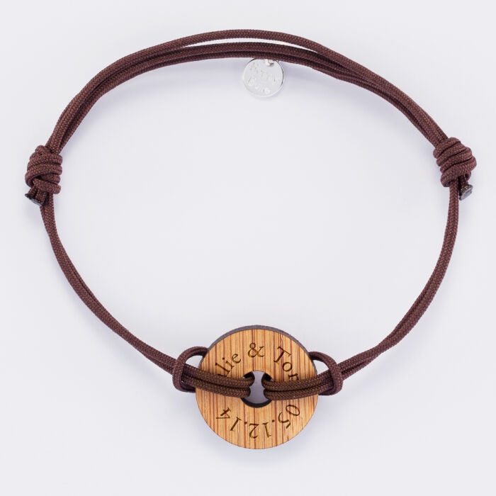 Bracelet homme personnalisé médaille gravée bois cible ronde 21 mm date