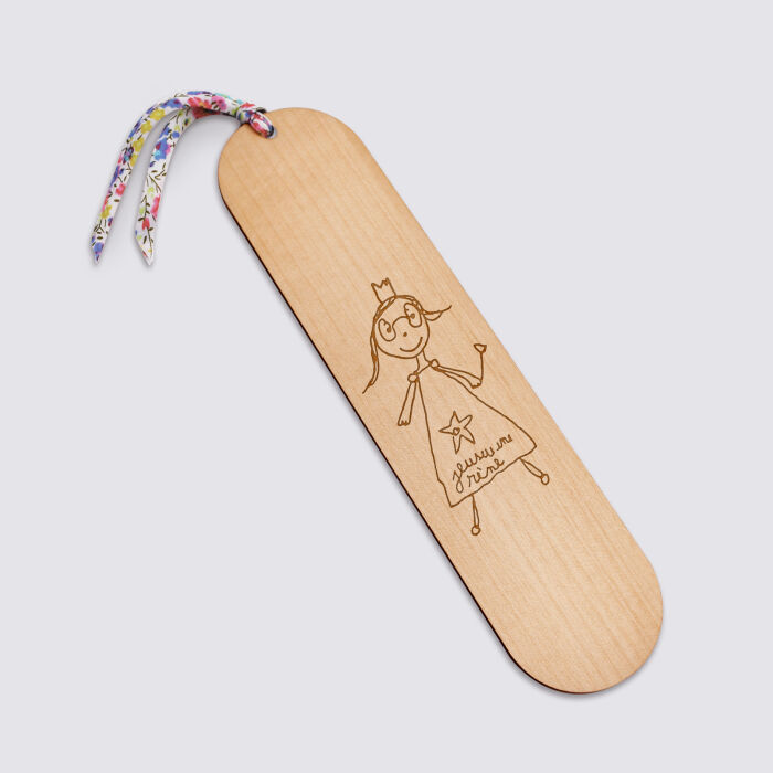 Marque page personnalisé bois gravé avec cordon liberty- dessin