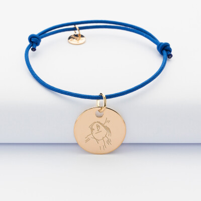 Bracelet personnalisé médaille gravée plaqué or dormeuse 19mm dessin