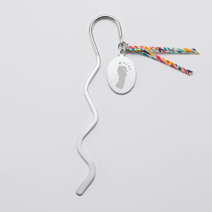 Marque page acier personnalisé médaille gravée ovale 30x20 et Liberty - empreinte