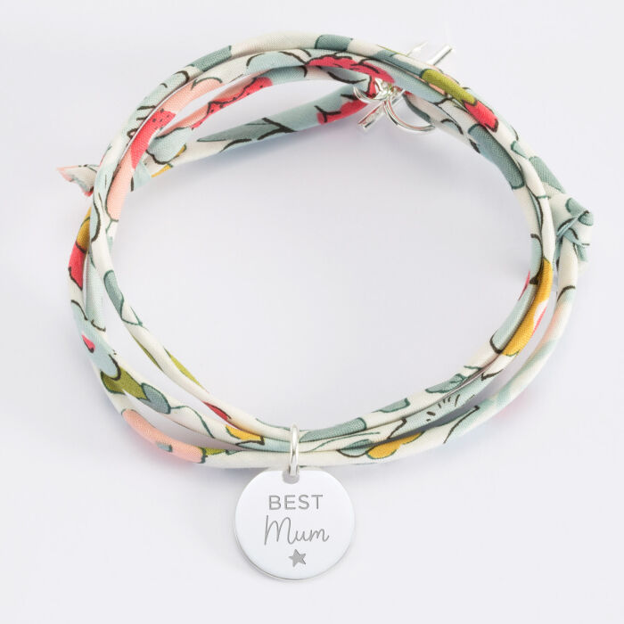 Bracelet Maman 3 tours Liberty personnalisé médaille gravée argent 15 mm best mum