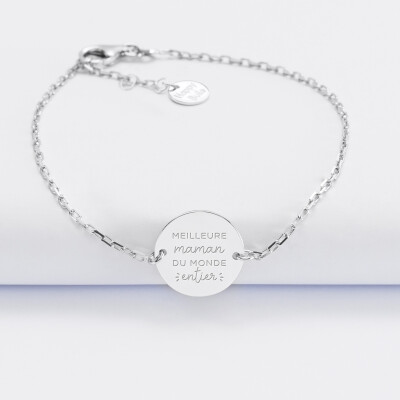 Mother personalised engraved 2 holes silver medallion chain bracelet 15mm