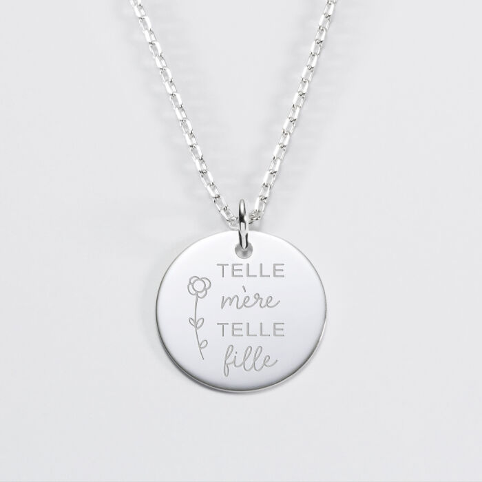 Pendentif Maman personnalisé médaille gravée argent 19 mm telle mere