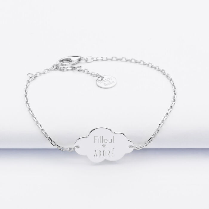 Personalised engraved silver cloud 2 holes medallion children's chain baptism bracelet 20x14mm