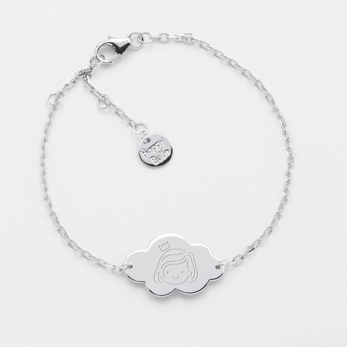 Personalised engraved silver cloud 2 holes medallion children's chain baptism bracelet 20x14mm